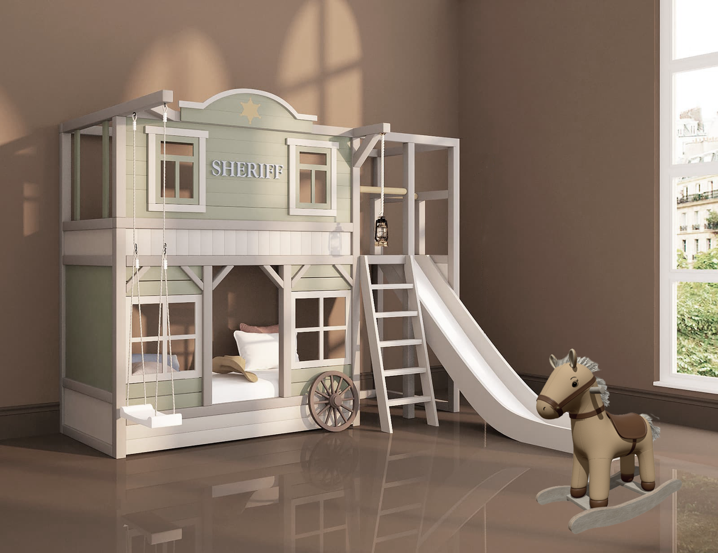 Cowboy bunk bed with slide - Linas & Sons