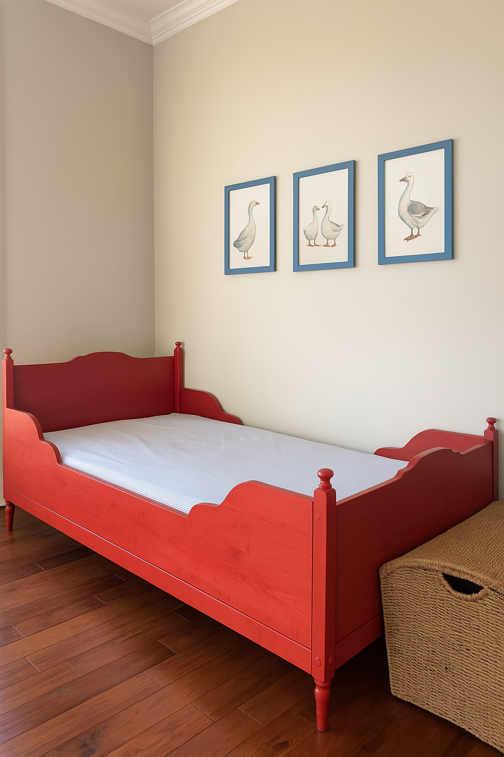 Toddler Vintage design Sleigh Bed, antique pine color, any color