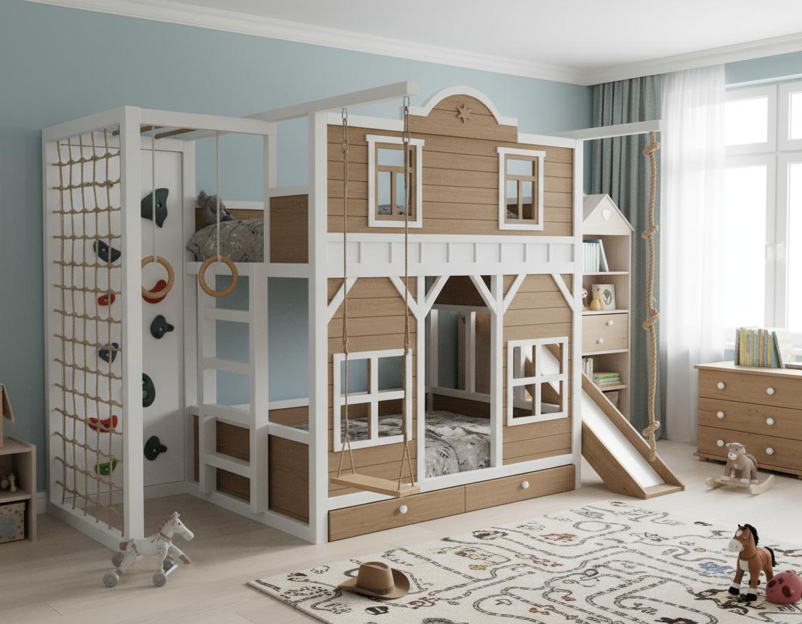 Cowboy bunk bed with slide