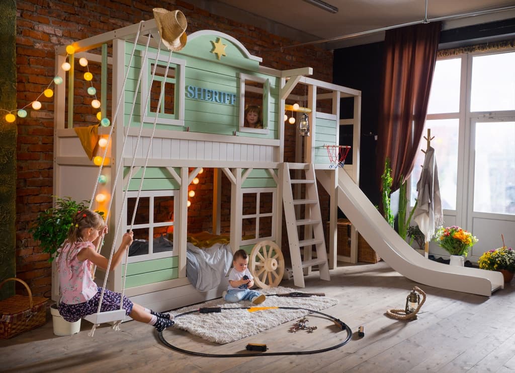 Cowboy bunk bed with slide