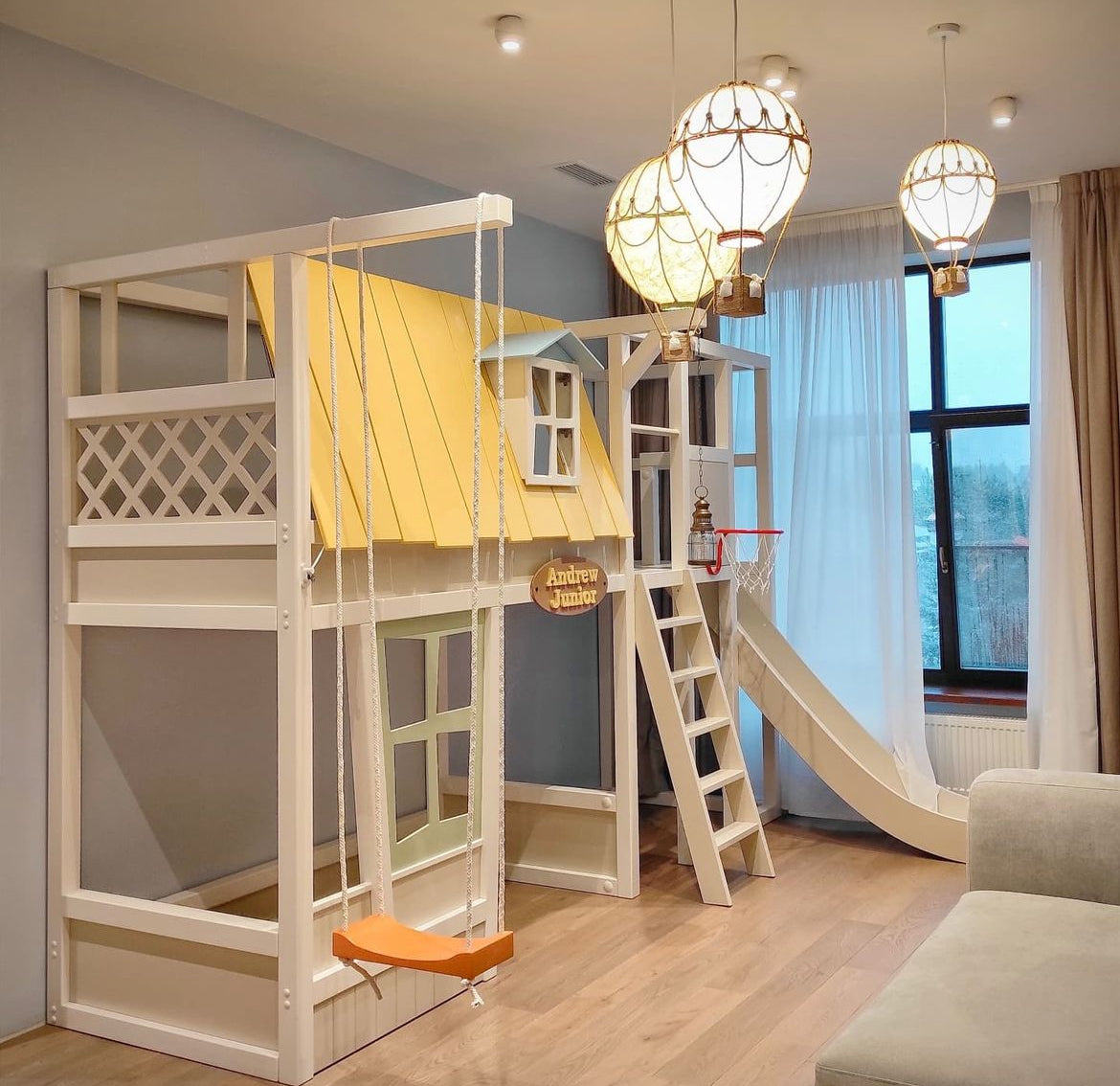 Bunk Treehouse bed with slide / gym - Linas & Sons