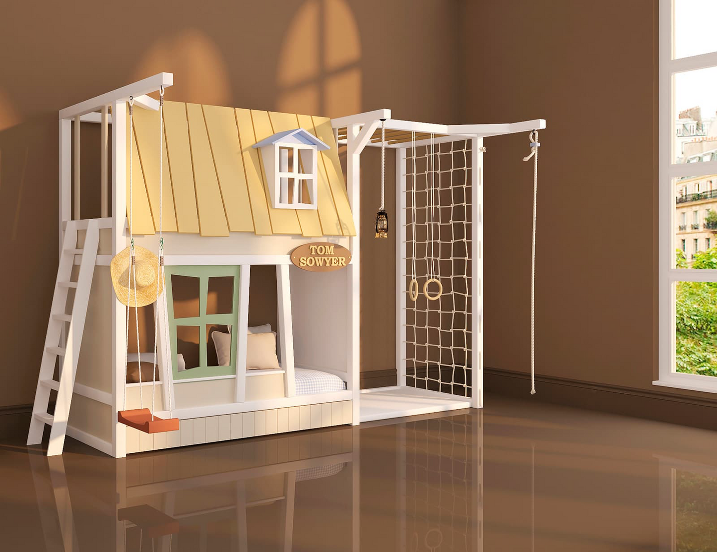 Bunk Treehouse bed with slide / gym - Linas & Sons