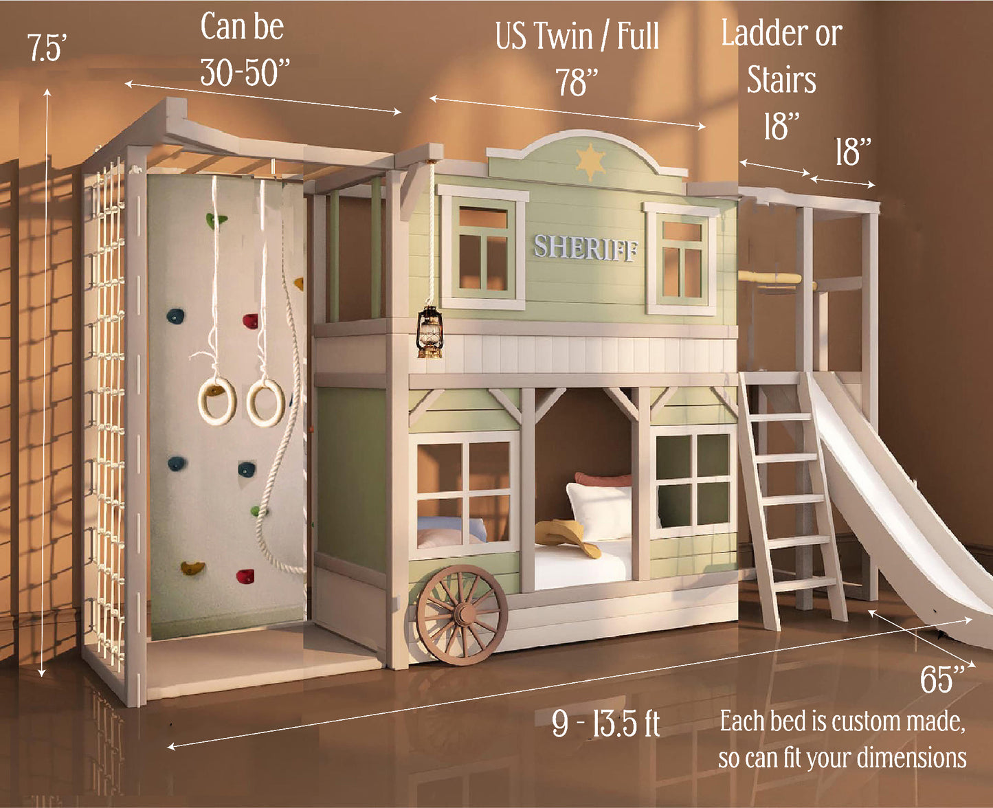 Cowboy bunk bed with slide - Linas & Sons