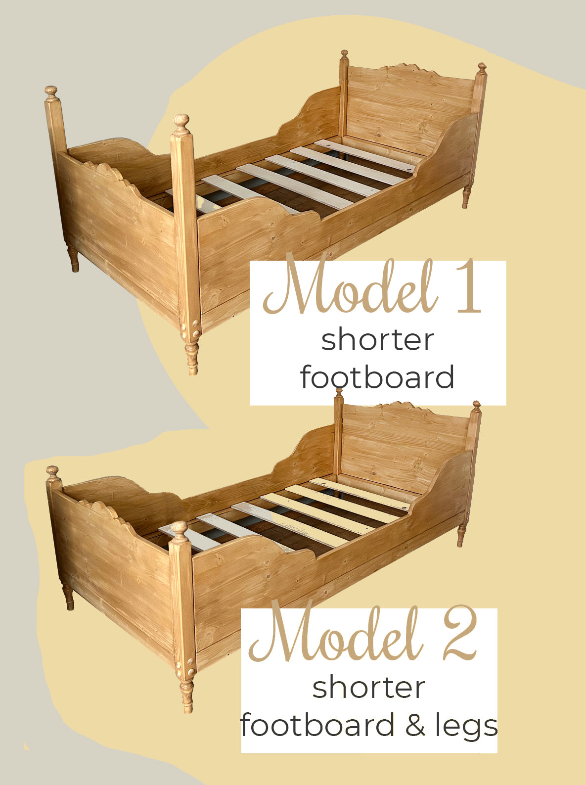 Toddler Vintage design Sleigh Bed, antique pine color, any color