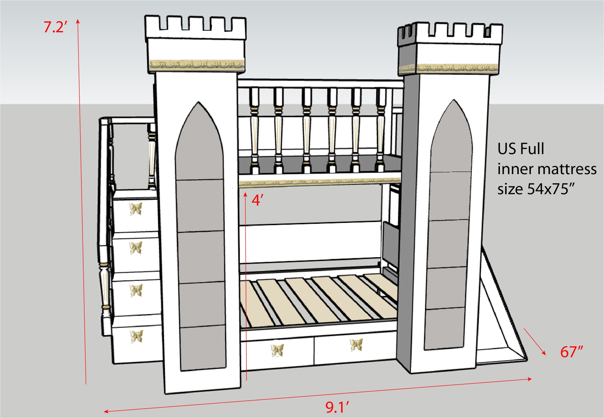 Princess castle bed with slide - Linas & Sons