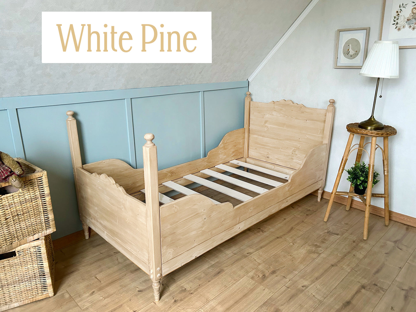 Toddler Vintage design Sleigh Bed, antique pine color