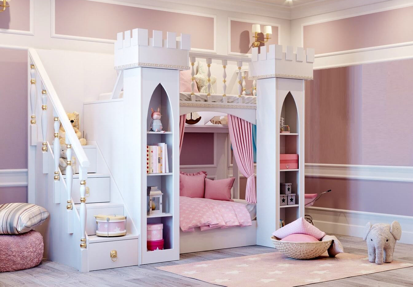 Princess Bed With Slide And Stairs Custom Castle Playhouse Loft