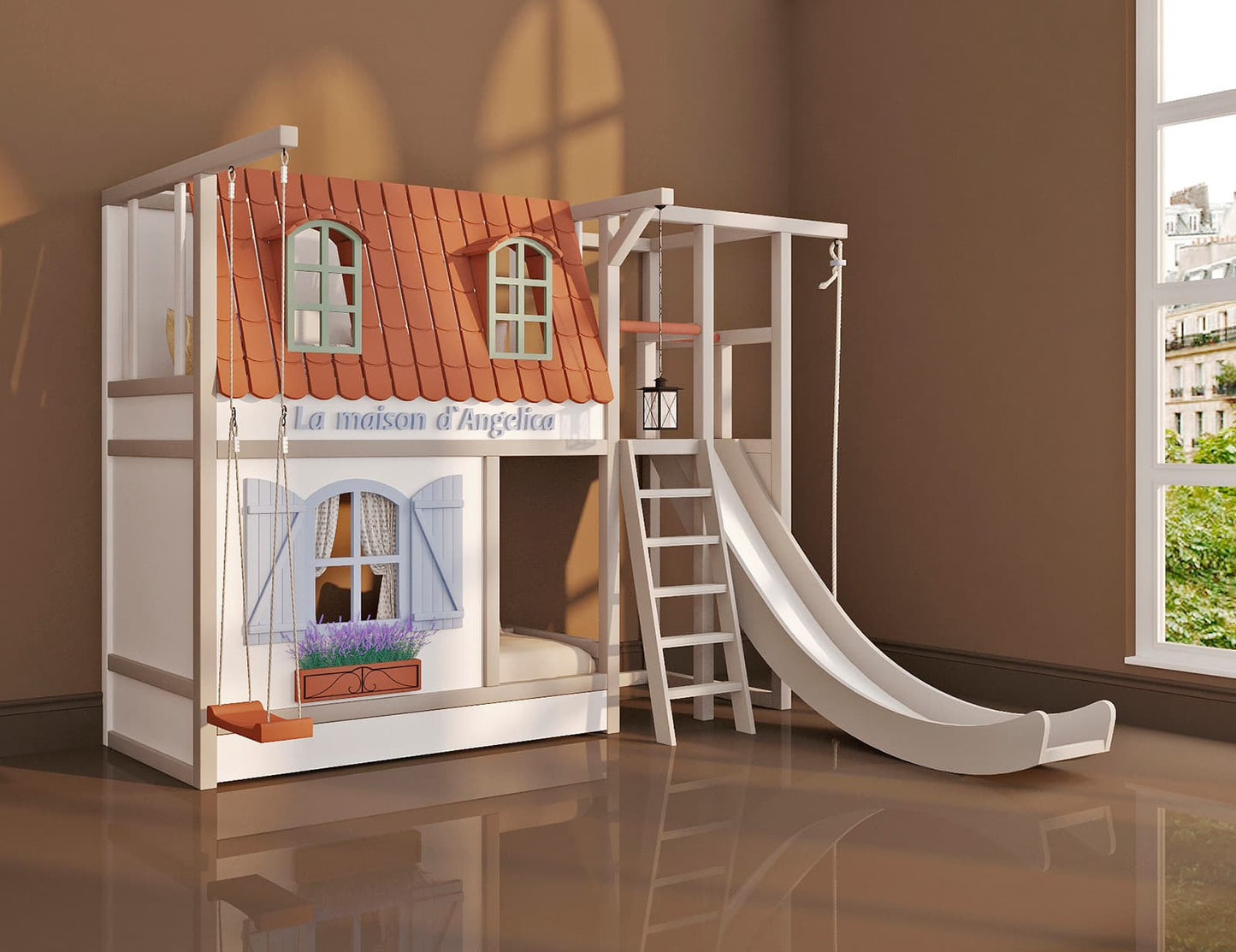 Playhouse bunk bed with slide - Linas & Sons
