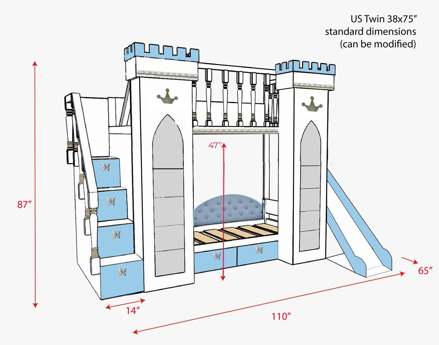 Princess castle bed with slide - Linas & Sons