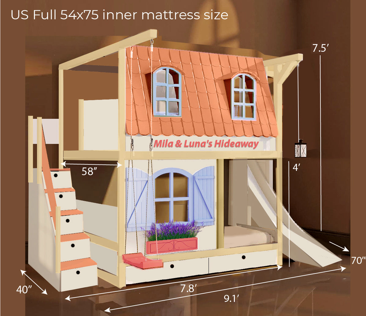 Bunk Cottage house bed with slide