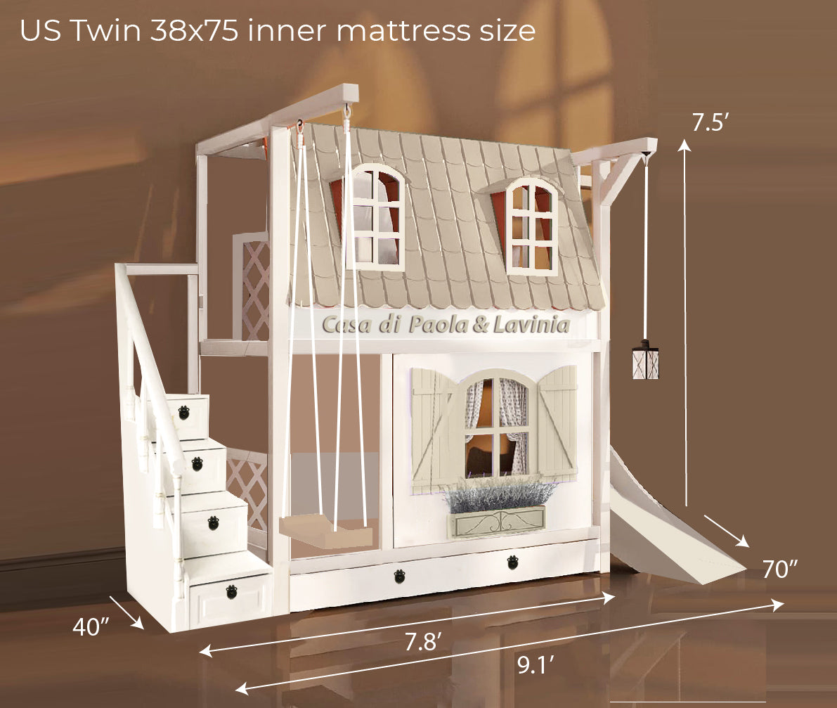 Bunk Cottage house bed with slide