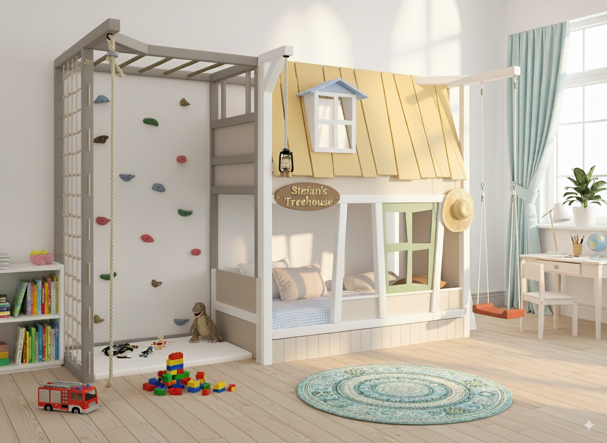 Bunk Treehouse bed with slide / gym