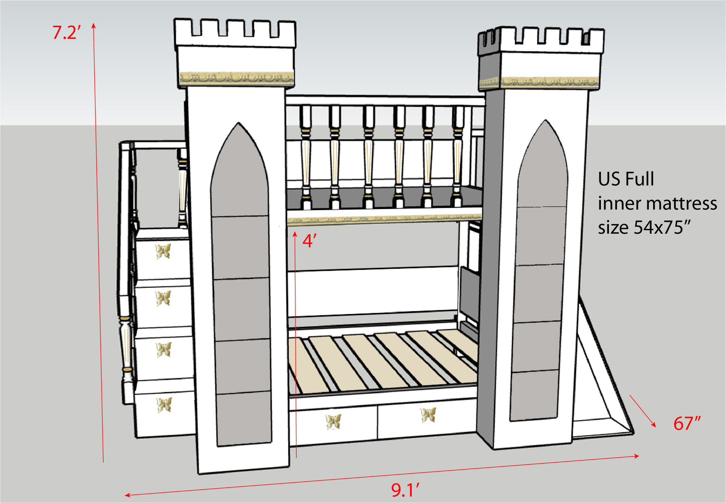 Princess castle bed with slide